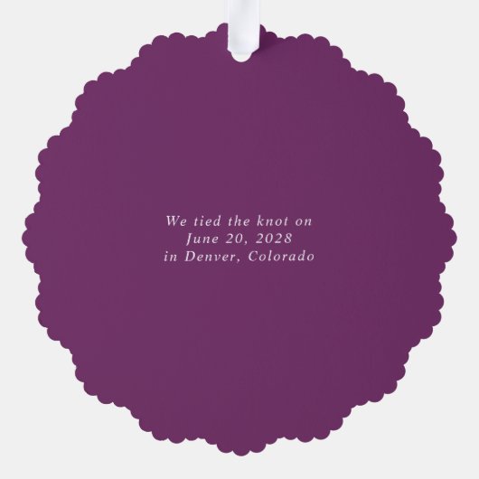 Vrolijk getrouwd Paarse bruiloft foto Kerstmis Ornament Kaart (Achterkant)