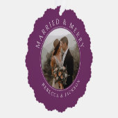 Vrolijk getrouwd Paarse bruiloft foto Kerstmis Ornament Kaart (Rechts)