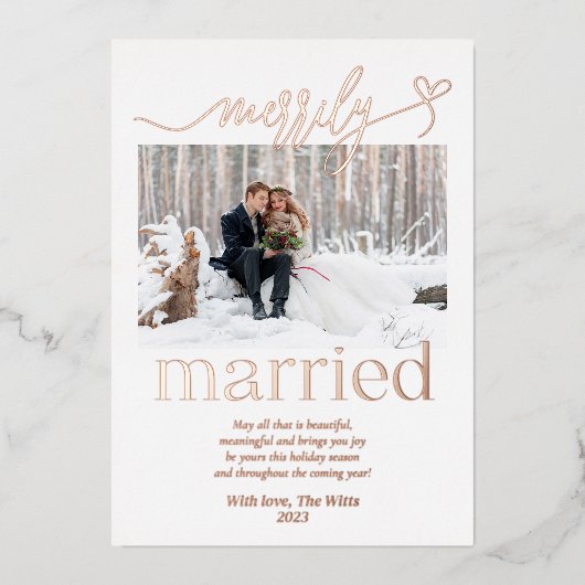 Vrolijk getrouwd Pas getrouwd kerst Folie Feestdagenkaart (Voorkant)