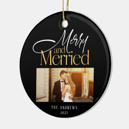 Vrolijk & Getrouwd Passen getrouwd Foto Kerstmis Keramisch Ornament (Links)