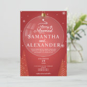 Vrolijk & Getrouwd Rode Kerstster Bomen Bruiloft Kaart (Staand voorkant)