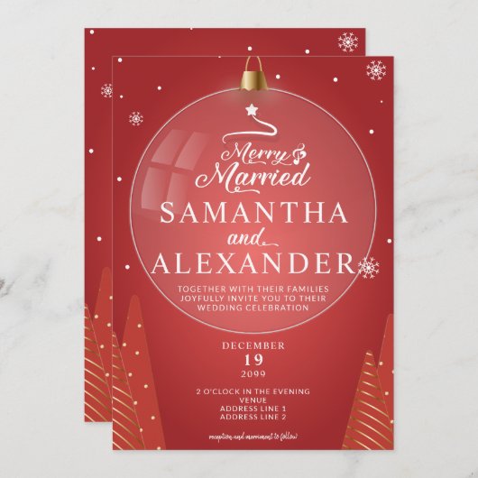 Vrolijk & Getrouwd Rode Kerstster Bomen Bruiloft Kaart (Voorkant / Achterkant)