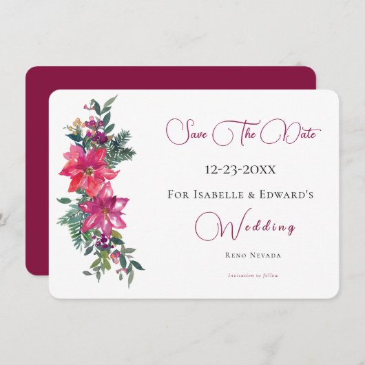 Vrolijk getrouwd roze kerst bloemenbruiloft save the date (Voorkant / Achterkant)