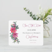 Vrolijk getrouwd roze kerst bloemenbruiloft save the date (Staand voorkant)