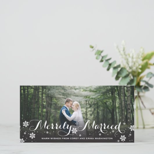Vrolijk getrouwd Snowflake Holiday Feestdagenkaart (Staand voorkant)