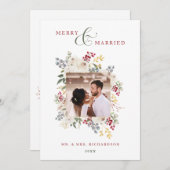 Vrolijk & getrouwd Winter Rozen & bessen Foto Feestdagenkaart (Voorkant / Achterkant)