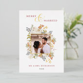 Vrolijk & getrouwd Winter Rozen & bessen Foto Folie Feestdagenkaart (Staand Voorkant)