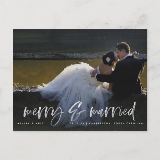 Vrolijk getrouwd wit script foto QR code vakantie Briefkaart (Voorkant)