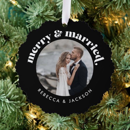 Vrolijk getrouwd zwart bruiloft foto Kerstmis Ornament Kaart (Insitu (Drie))