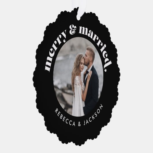 Vrolijk getrouwd zwart bruiloft foto Kerstmis Ornament Kaart (Rechts)