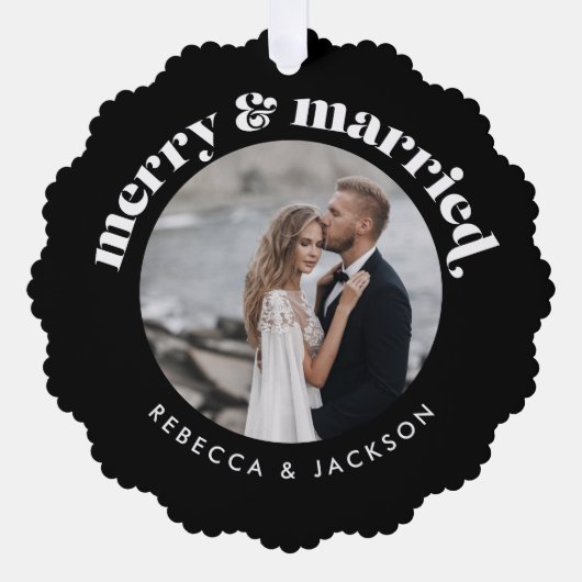 Vrolijk getrouwd zwart bruiloft foto Kerstmis Ornament Kaart (Voorkant)