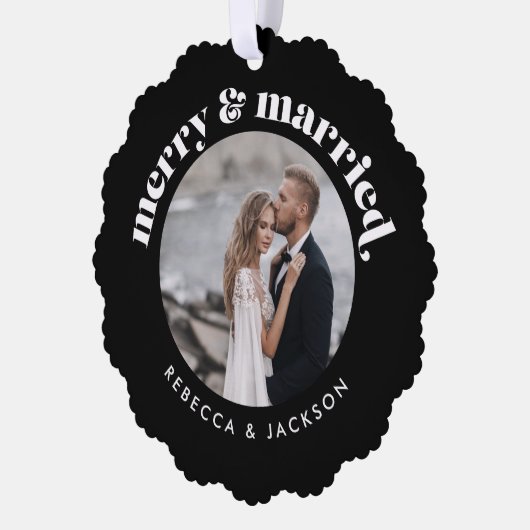 Vrolijk getrouwd zwart bruiloft foto Kerstmis Ornament Kaart (Links)