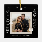 Vrolijk & getrouwde foto Elegante kerstbomen Keramisch Ornament (Voorkant)