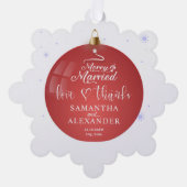 Vrolijk & getrouwde foto Kerst bruiloft Dank u Ornament Kaart (Voorkant)