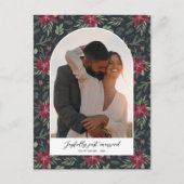 Vrolijk getrouwde kerstfoto Bloemenboog Feestdagenkaart (Voorkant)