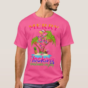 Vrolijk gevuurde kerst in juli Flamingo Santa Xm T-shirt