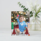 Vrolijk & Gezegend Foto, Sneeuwvlokken & Kerstbome Feestdagenkaart (Staand voorkant)