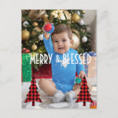 Vrolijk & Gezegend Foto, Sneeuwvlokken & Kerstbome Feestdagenkaart (Voorkant)