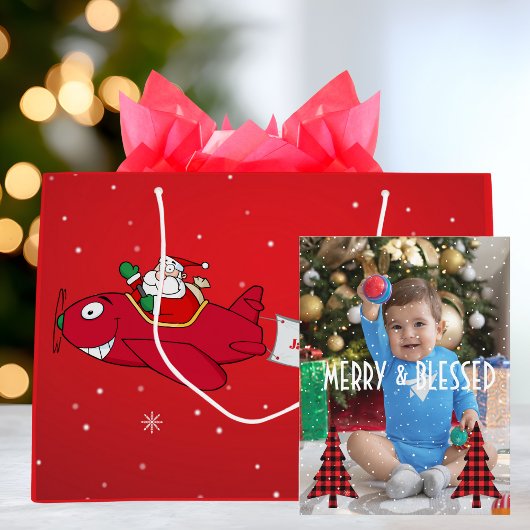 Vrolijk & Gezegend Foto, Sneeuwvlokken & Kerstbome Feestdagenkaart