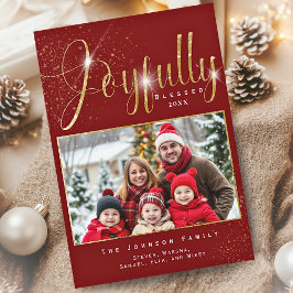 Vrolijk gezegend rood goud Sparkle Family Foto Feestdagenkaart