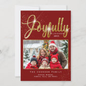 Vrolijk gezegend rood goud Sparkle Family Foto Feestdagenkaart (Voorkant)