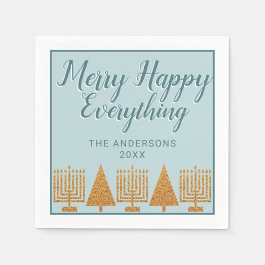 Vrolijk goud blauw interreligieuze feestdag servet (Voorkant)