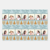 Vrolijk Goud Blauw Kerstmis Chanoeka Foto Inpakpapier Vel (Voorkant)