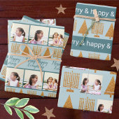 Vrolijk Goud Blauw Kerstmis Chanoeka Foto Inpakpapier Vel