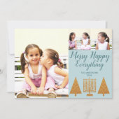 Vrolijk Goud Blauw Modern 3 Fotocollage Feestdagenkaart (Voorkant)