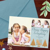 Vrolijk Goud Blauw Modern 3 Fotocollage Feestdagenkaart