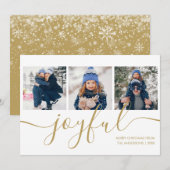 Vrolijk Goud Script 3 Foto Kerstmis Feestdagenkaart (Voorkant / Achterkant)