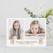 Vrolijk Goud Wit Zwart Pines Kerstmis 2 foto Kaart (Staand voorkant)