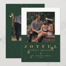 Vrolijk Groen & Goud Twee Foto Kerstkaarten