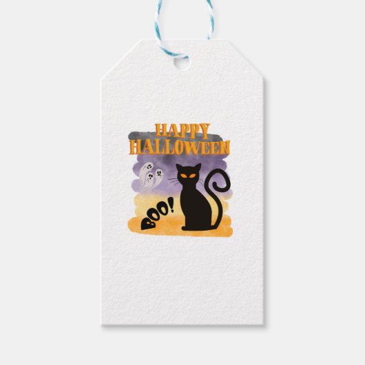 Vrolijk Halloween boek! Gift Ghost Black Cat Cadeaulabel (Voorkant)