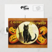 Vrolijk Halloween van de Zwarte Kat Feestdagenkaart (Voorkant / Achterkant)