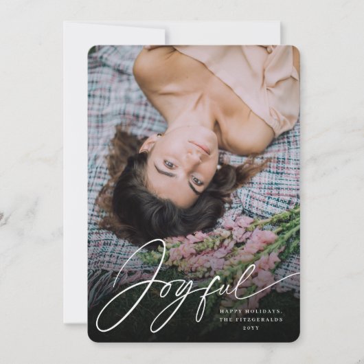 Vrolijk handschrift script stijlvolle kerst foto feestdagenkaart (Voorkant)