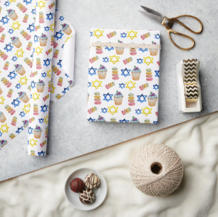 Vrolijk Hanukkah-watercolorpatroon Cadeaupapier