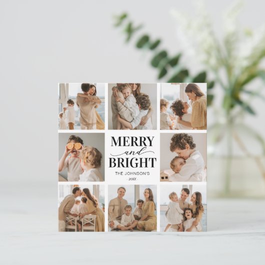 Vrolijk & helder 8 foto Kerstmis Feestdagenkaart (Staand voorkant)