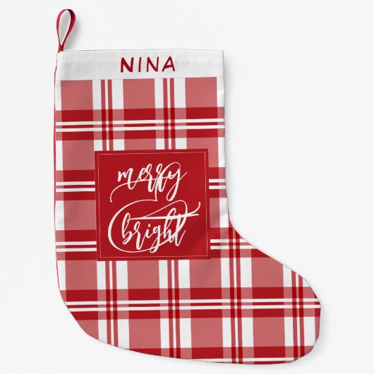 Vrolijk & helder | Achternaam | Red Plaid Kleine Kerstsok (Voorkant)