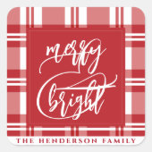 Vrolijk & helder | Achternaam | Red Plaid Vierkante Sticker (Voorkant)