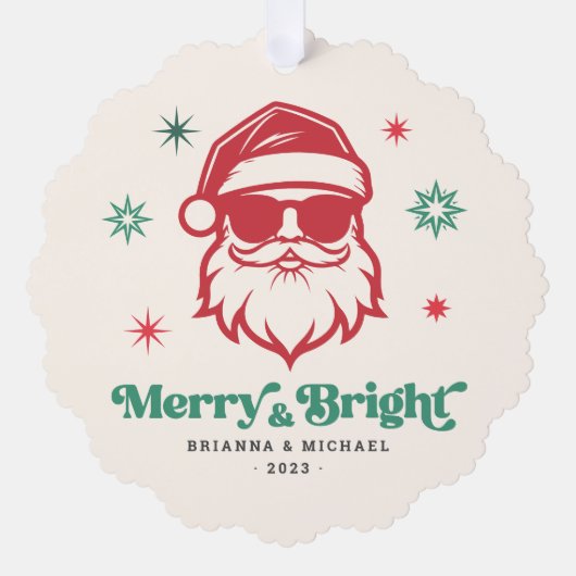 Vrolijk Helder cool Santa in zonnebril retro sterr Ornament Kaart (Voorkant)