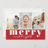 Vrolijk helder drie foto rood wit Kerstmis Feestdagenkaart (Voorkant)