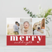 Vrolijk helder drie foto rood wit Kerstmis Feestdagenkaart (Staand voorkant)