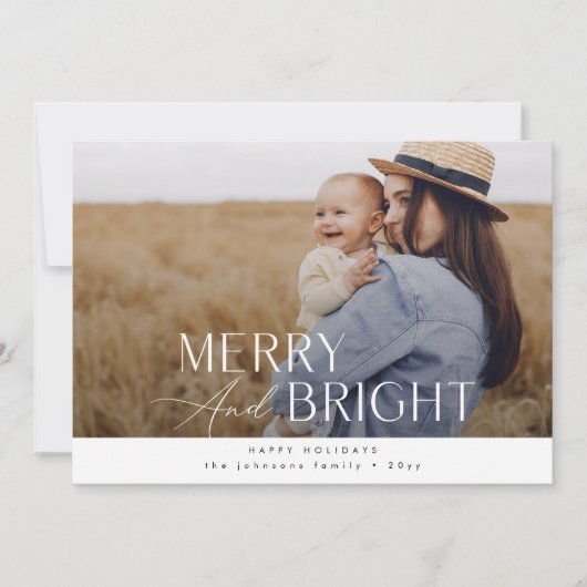 Vrolijk & helder: Elegante familie Kerstfoto Feestdagenkaart (Voorkant)