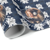 Vrolijk & Helder Foto Gepersonaliseerde Blauwe Wit Cadeaupapier (Rol Hoek)