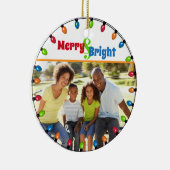 Vrolijk & Helder Foto Kleurrijke Kerstverlichting Keramisch Ornament (Rechts)