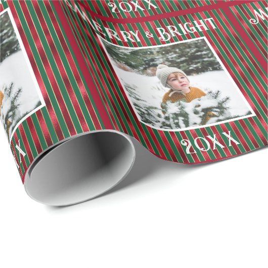 Vrolijk & helder foto rood groen metallic cadeaupapier (Rol Hoek)