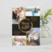 Vrolijk & Helder Fotocollage Zwart Goud Kerstmis Feestdagenkaart (Staand voorkant)