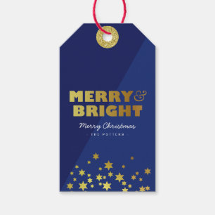 Vrolijk & helder Fun Christmas Blue & Gold Cadeaulabel