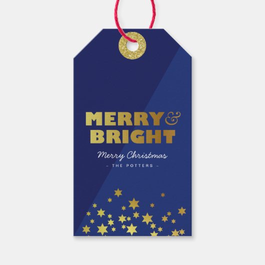 Vrolijk & helder | Fun Christmas Blue & Gold Cadeaulabel (Voorkant)